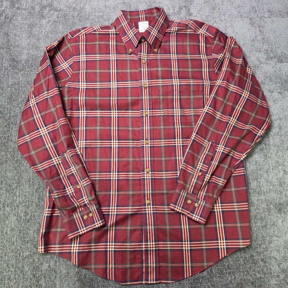 Brooks Brothers Button Down Shirt Mens Large Red Plaid American Supima Cotton L